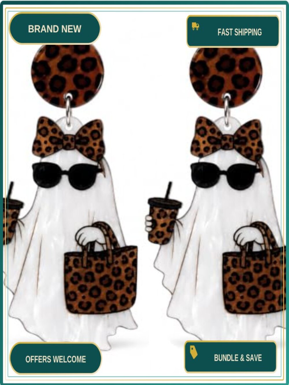 Leopard Print Ghost Dangle Earrings for Women Halloween Fall Jewelry